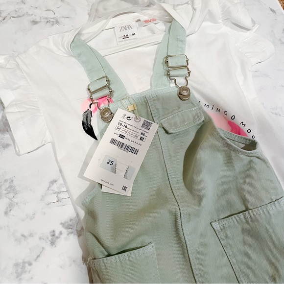 New Zara twill overall dress set 12-18 months - Picture 2 of 4